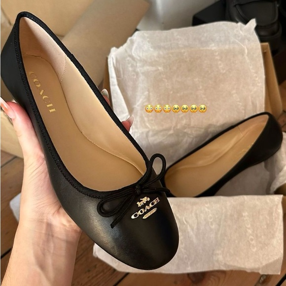 Coach Black Leather Loafers with Gold Accent - Picture 3 of 4